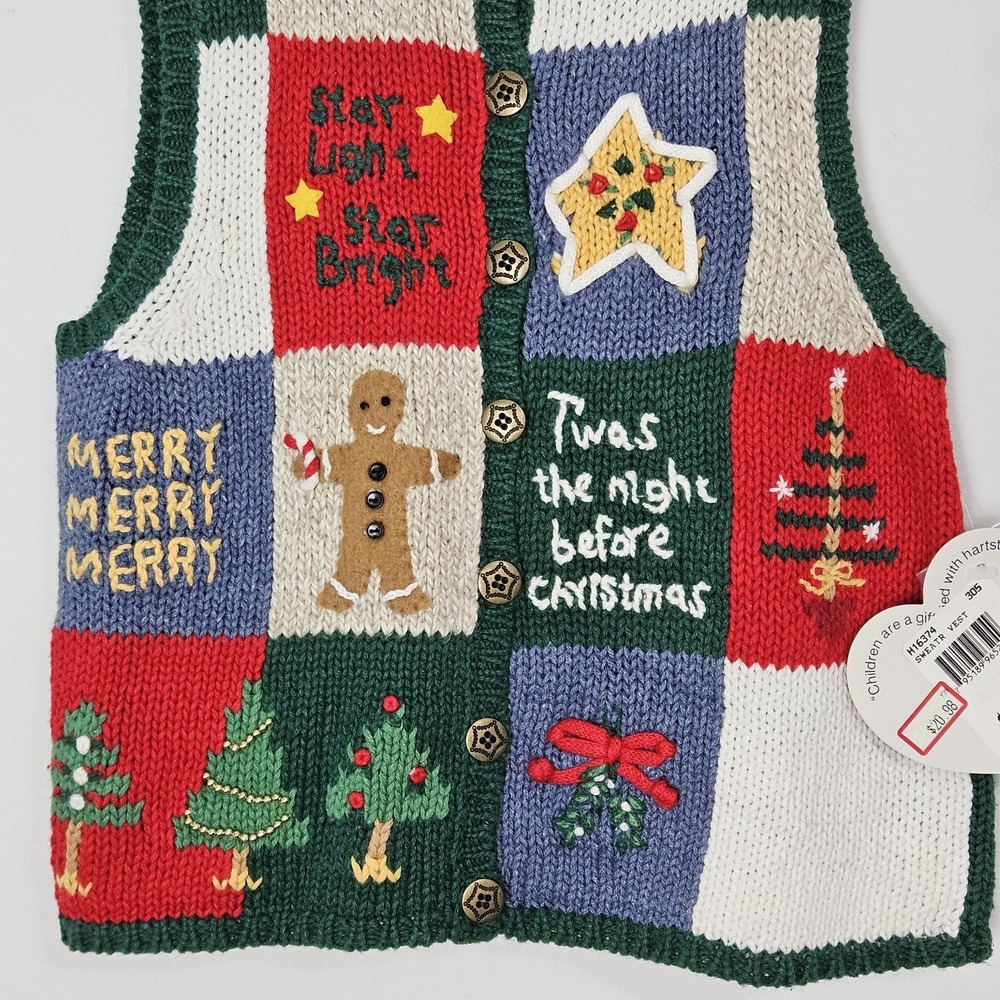 Hartstrings Knit Sweater Vest Kid Sz 5‎ Christmas Holiday Bells Vintage NEW - Picture 9 of 10